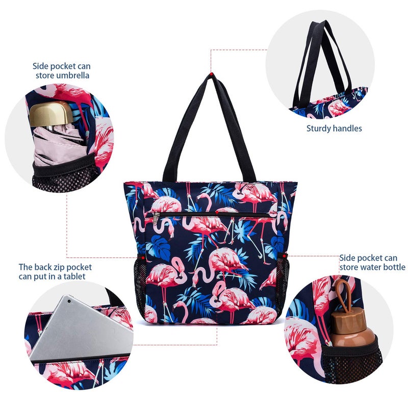 ETidy Large Capacity Foldable Tote Bag With Zipper Water-resistant Sandproof Women Beach Bag Handbag Gym Bag Travel Shopping Bag(Palm Leaves) - Image 5